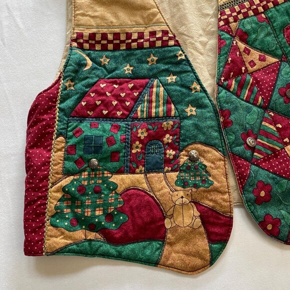 Grandmas Handmade Christmas Vest Quilted Patchwork Print Ladies Holiday Clothing - Picture 3 of 6